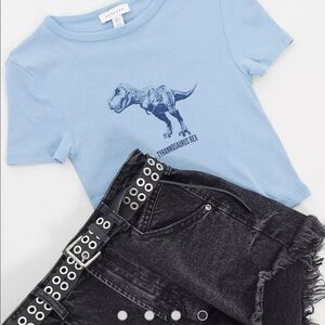 Topshop T-Rex Cropped Tee-Shirt in Blue SOLD OUT ONLINE size 6